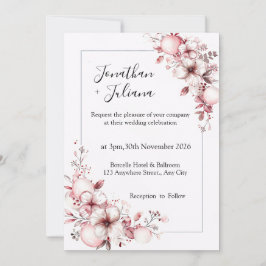 Convites Elegante Moldura Floral com Flores Rosa Suave