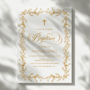 Convites Elegante Moldura Floral Desenhada à Mão em Ouro Ba