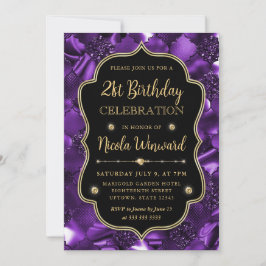Convites Elegante Moldura Vintage com Brilho Roxo Aniversár