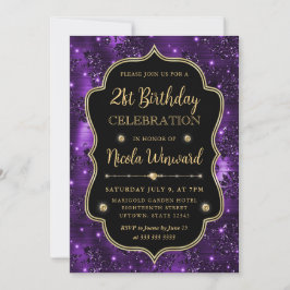 Convites Elegante Moldura Vintage com Brilho Roxo Aniversár