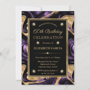 Convites Elegante Molten Purple & Gold Foil 60º Aniversário