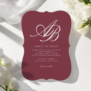 Convites Elegante Monograma Casamento Burgundy Branco