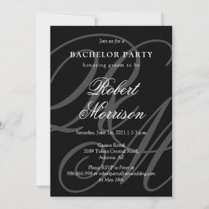 Convites Elegante monograma com código QR Bacherlor Party