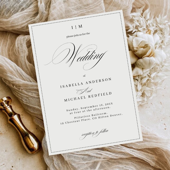 Convites Elegante Monograma de Caligrafia para Casamento (Criador carregado)