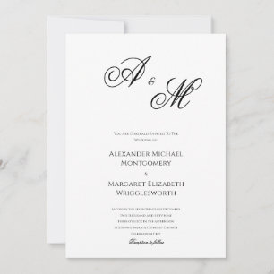 Convites Elegante Monograma de Casamento Formal Preto e Bra