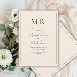 Convites Elegante Monograma de Linho Neutro para Casamento