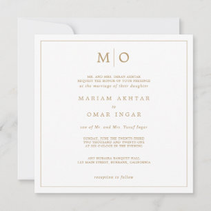 Convites Elegante Monograma Dourado em Script