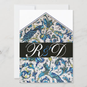 CONVITES ELEGANTE MONOGRAMA FLORAL AZUL FLORENTINO ANTIGO