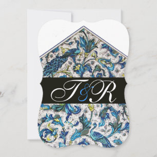CONVITES ELEGANTE MONOGRAMA FLORAL AZUL FLORENTINO ANTIGO