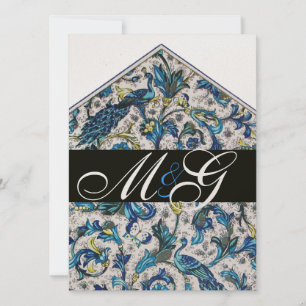 CONVITES ELEGANTE MONOGRAMA FLORAL AZUL OURO FLORENTINO