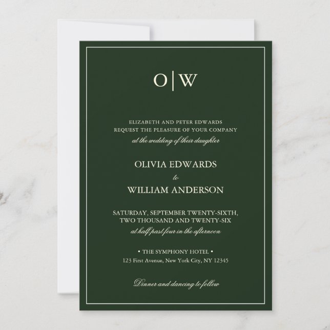 Convites Elegante Monograma Minimalista de Casamento (Frente)
