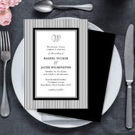 Convites Elegante Monograma Preto e Branco Listras Casament