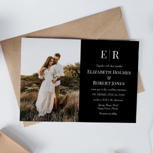 Convites Elegante Monograma Preto Foto Personalizada Casame