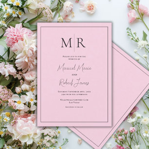 Convites Elegante Monograma Rosa Casamento Moderno