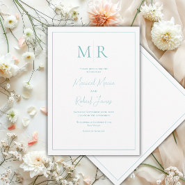 Convites Elegante Monograma Verde Água Casamento Moderno