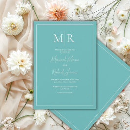 Convites Elegante Monograma Verde Água Casamento Moderno