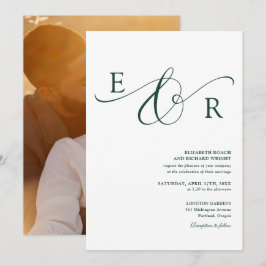 Convites Elegante Monograma Verde Esmeralda Foto Casamento