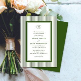 Convites Elegante Monograma Verde Floresta Listras Casament