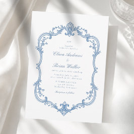 Convites Elegante Monograma Vintage Casamento Azul Poeirent