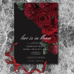 Convites Elegante Moody Rosas Love está no Chá de Sangue<br><div class="desc">Embrace a elegância do eterno para a sua celebração inspirada no gótico com o nosso chá de panela cativante "O amor está em flor". Um fundo preto suave proporciona a canvas perfeita para um buquê cativante, mas subestimado. Imaginem um arranjo de canto de flores de rosa vermelha de sangue mudo,...</div>