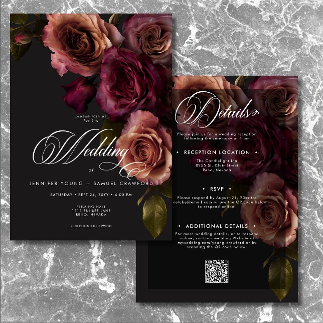 Convites Elegante Moody Rust e Burgundy Floral Dois Lados (Elegant Moody Rust & Burgundy Floral Two Sided Invitation)