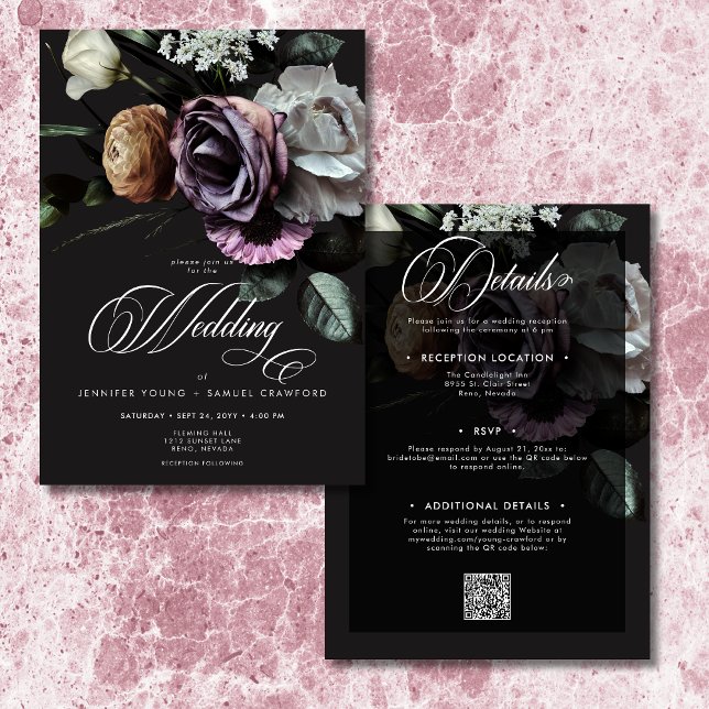 Convites Elegante Moody Twilight Mudou Floral Dois Lados (Elegant Moody Twilight Muted Floral Two Sided Invitation)