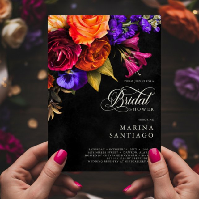 Convites Elegante Moody Vibrant Harvest Floral Chá de panel (Elegant Moody Vibrant Harvest Bridal Shower Invitation)