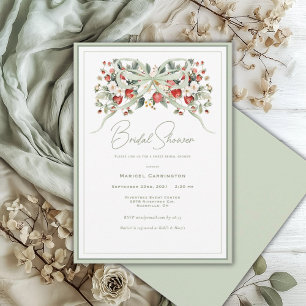 Convites Elegante Morango em Aquarela Floral Noiva