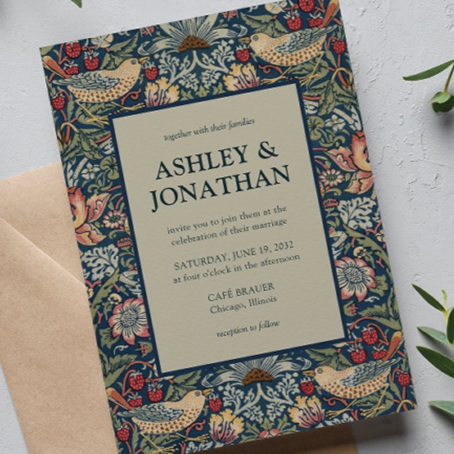 Convites Elegante Morris Strawberry Theif Casamento de Padr (Criador carregado)