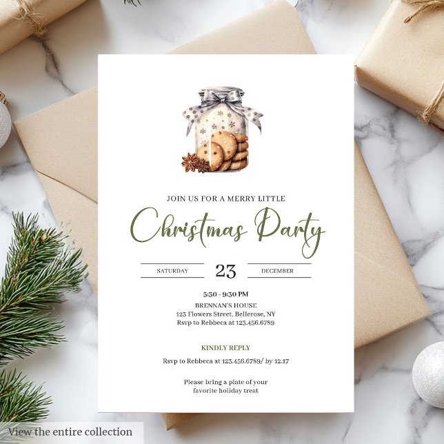 Convites Elegante Musgo Verde Estilo Escandinavo Natal  (Elegant Moss Green Scandinavian Style Christmas Party)