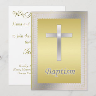 Convites Elegante Natal de Batismo Transfronteiriço Dourad