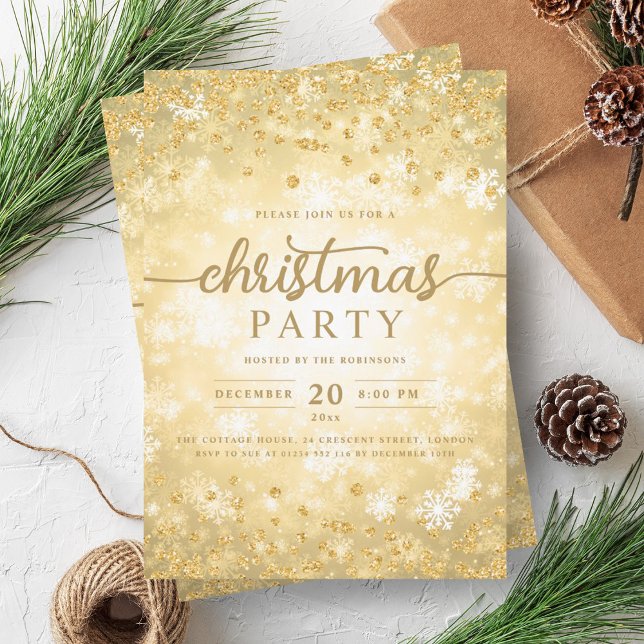 Convites Elegante Natal Dourado dos Diamantes de inverno (Elegant Formal Gold Winter Diamonds Christmas Invitation)