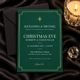 Convites Elegante Natal Verde Esmeralda Dourado Gravata Pre