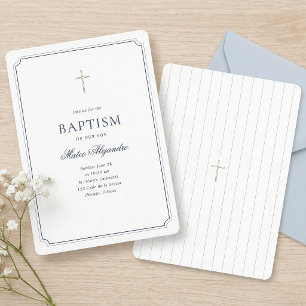 Convites Elegante Naval Clássico Batismo Simples 
