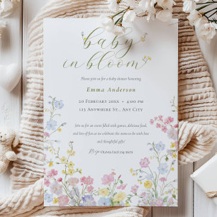Convites Elegante Neutral Bebê em Flor Chá de Bebê