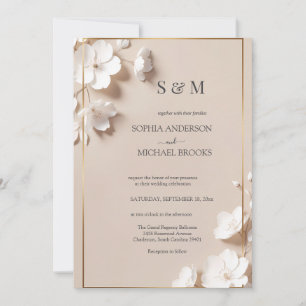 Convites Elegante Neutro Casamento Floral Branco Magnólia