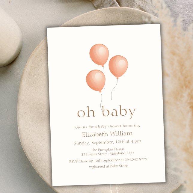 Convites Elegante neutro Chá de fraldas do balão (Neutral Elegant Boho Balloon Baby Shower Invitation)