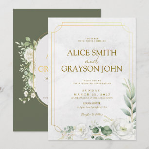 Convites Elegante Noiva Boho Floral Verde Salvia Casamento 