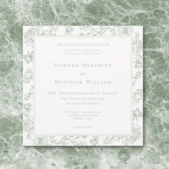 Convites Elegante Noiva com Crista e Pássaro em Chinoiserie (Elegant Green Chinoiserie Bird & Crest Wedding Invitation)