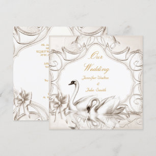 Convites Elegante Noiva Creme Cisnes Branco Arco