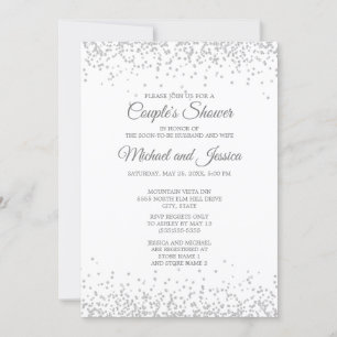 Convites Elegante Noiva de Casal Brilho Prata Branco