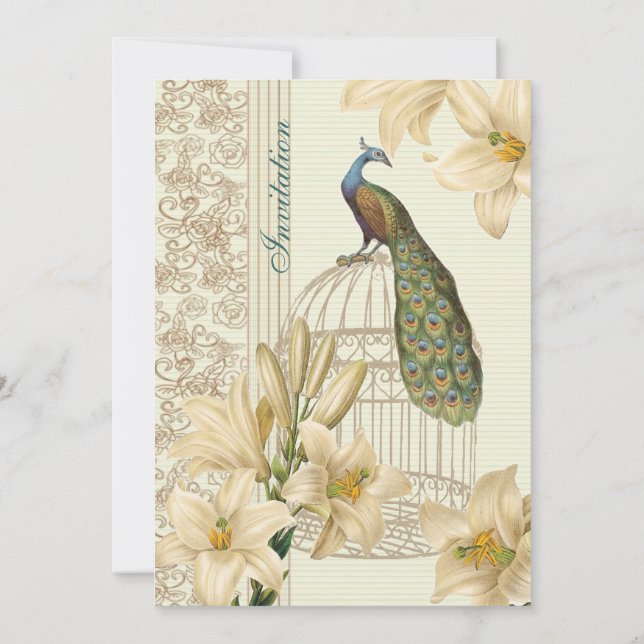 Convites elegante Noiva de lírio branco floral pavão casame (Verso)