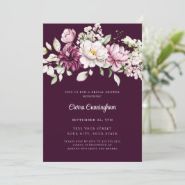 Convites Elegante Noiva Floral de Ameixa Borgonha 
