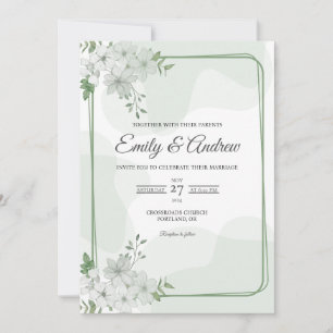 Convites Elegante Noiva Floral em Verde Sálvia em Aquarela