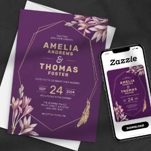 Convites Elegante Noiva Floral Geométrica em Dourado e Amei