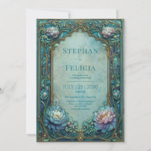 Convites Elegante Noiva Floral Teal Art Nouveau Arqueada