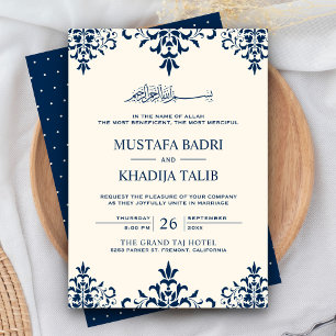 Convites Elegante Noiva Islâmica em Creme e Azul Marinho em