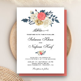 Convites Elegante Noiva Islâmica Muçulmana Floral de Coral