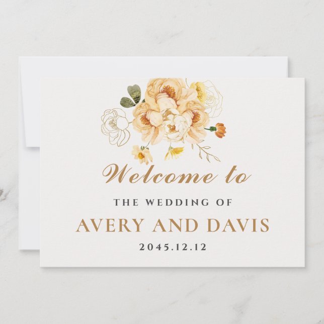 Convites Elegante Noiva Personalizada Dourado e Floral (Frente)