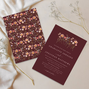 Convites Elegante Noiva Rosa Bege Burgundy Flor Silvestre C